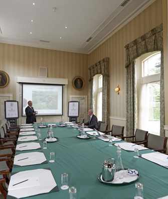 Board room layout in the James Gibbs room at Hartwell House