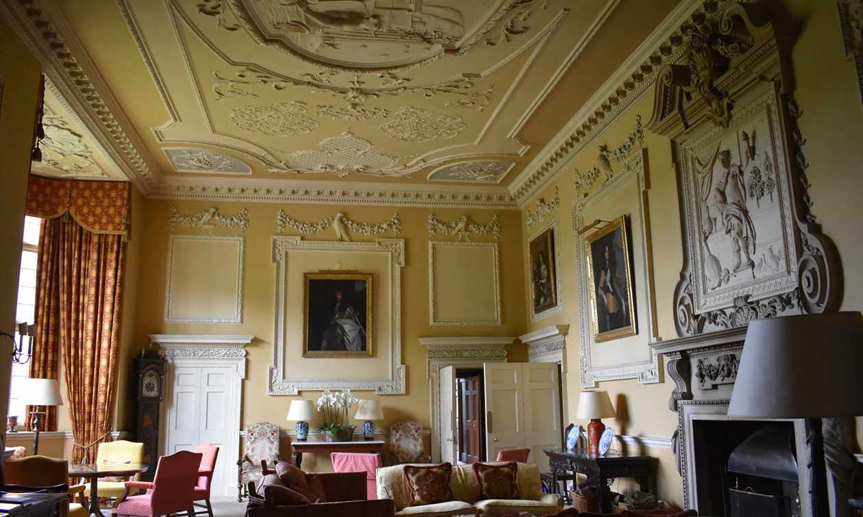 Fine Rococo ceiling of the Great Hall at Hartwell House