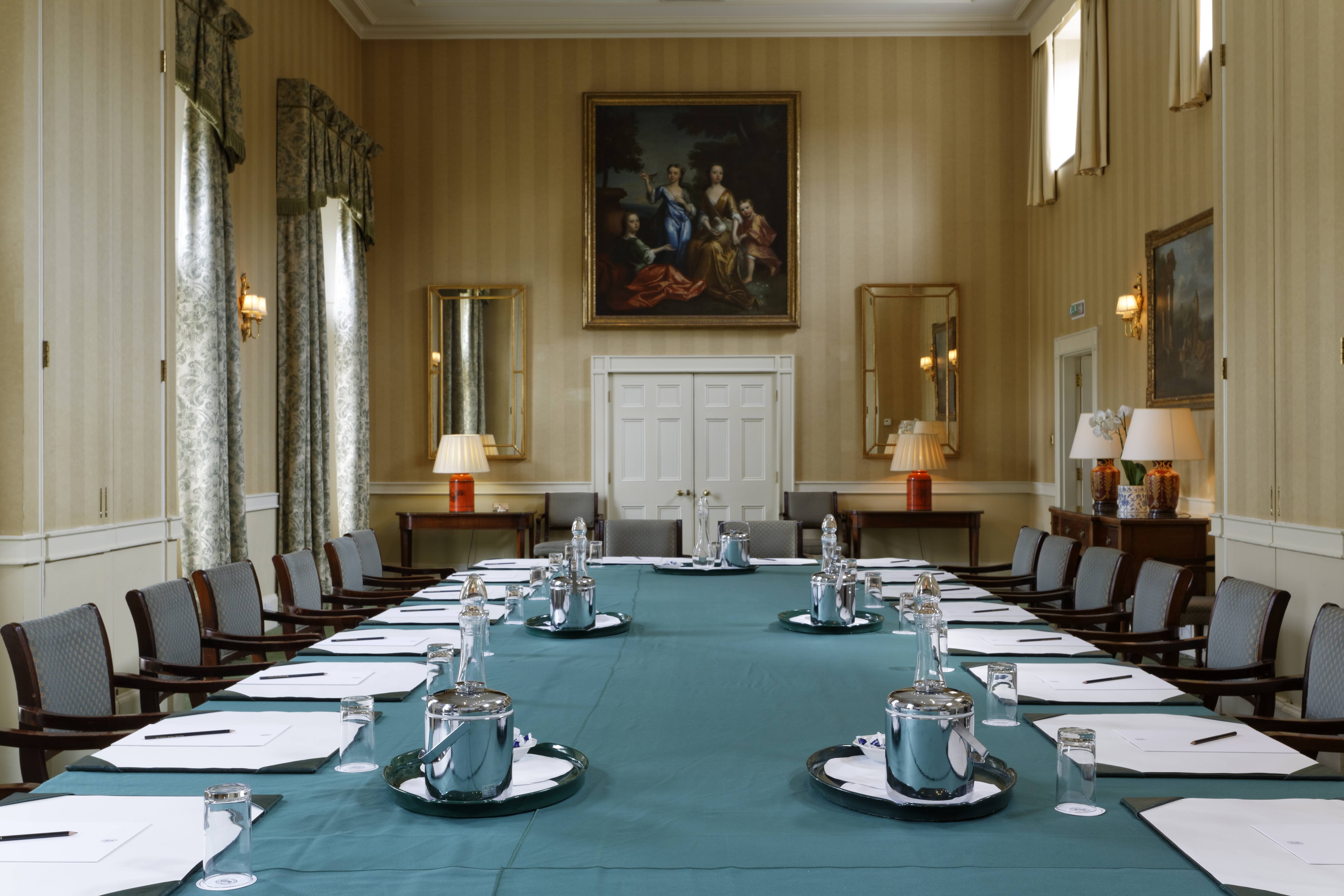 Board meeting layout in James Gibbs room at Hartwell House