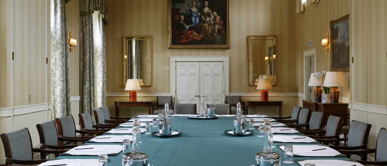 Board meeting layout in James Gibbs room at Hartwell House