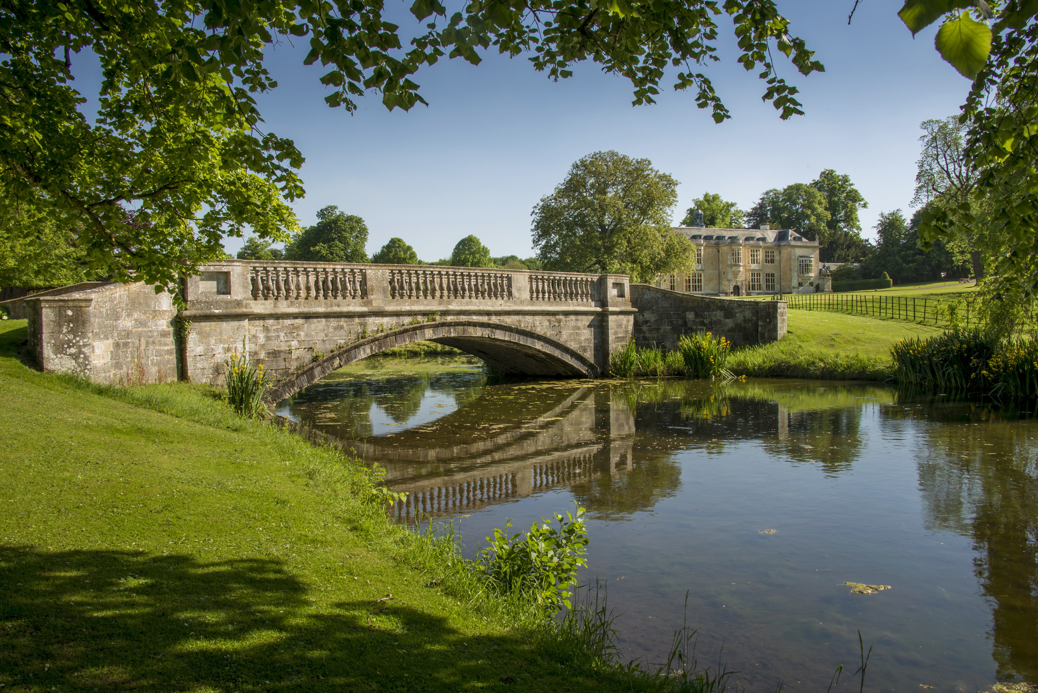 The lake and bridge on the Hartwell House estate
