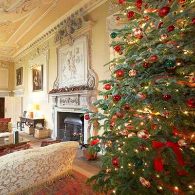 Christmas Tree in main hall at Hartwell House 