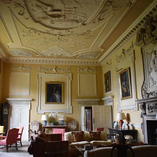 Fine Rococo ceiling of the Great Hall at Hartwell House